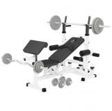 Gorilla Sports Posilovací lavice + litinový set činek, bílá