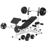 Gorilla Sports Sada posilovací lavice + nakládací set, bílá