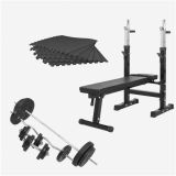 Gorilla Sports Set skládací lavice, činky 100 kg, podložky